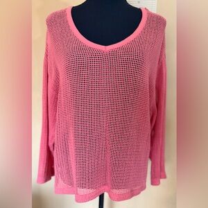 Chico's Vibrant Pink V-Neck Mesh Sweater